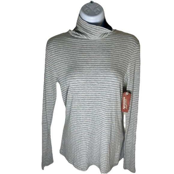 Arizona Jean Co. Women’s Heather Grey Striped Long Sleeve Turtleneck XL 16 NWT - Picture 1 of 8
